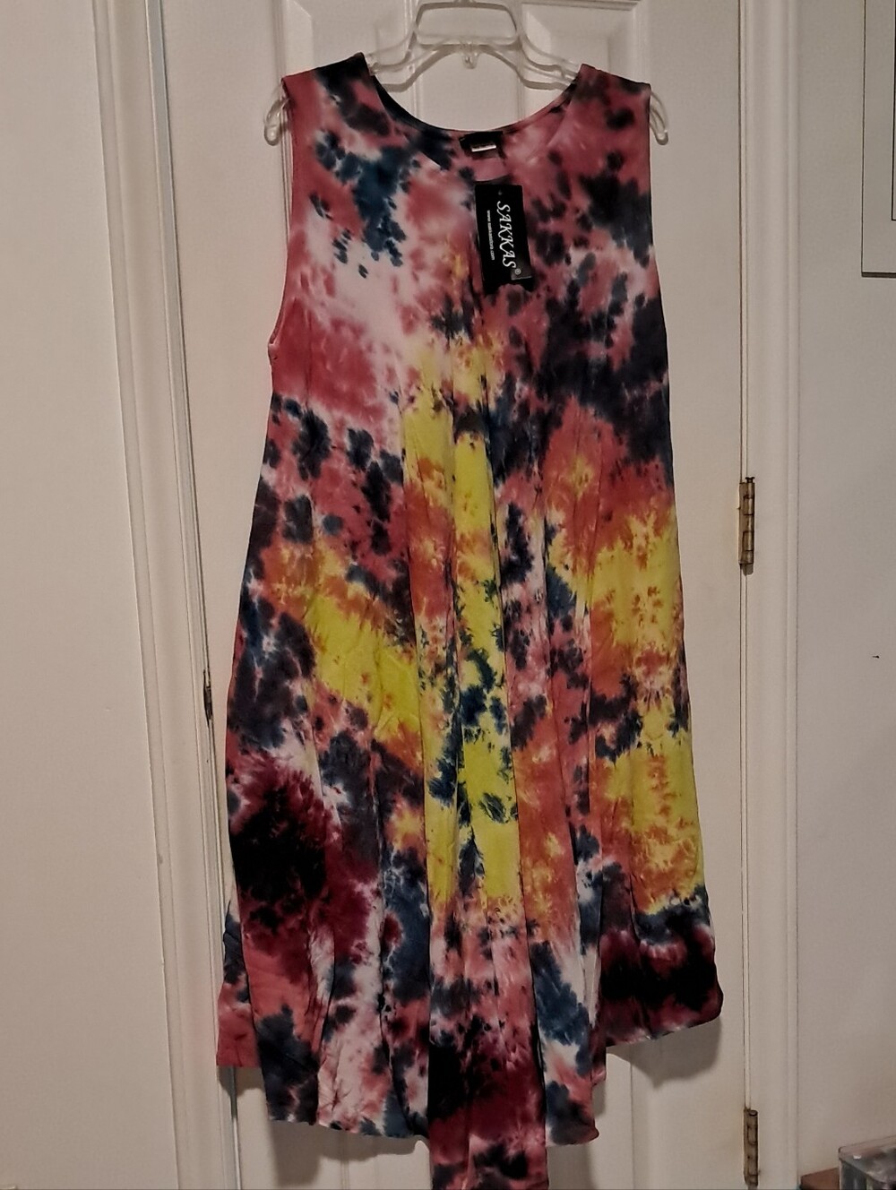 Sakkas Tie-Dye Flared Skirt Dress in Yellow, Pink, Blue, Black